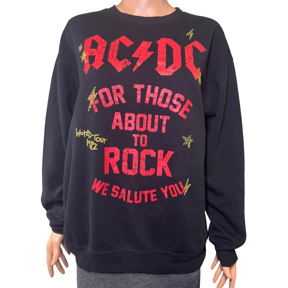 ACDC For Those About To Rock 1982 World Tour Graphic Sweatshirt Black Med AC/DC